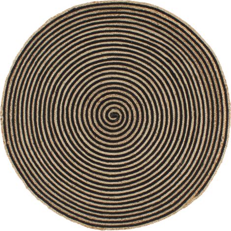 Tapis fait à la main Jute avec design de spirale Noir 90cm (1/5)