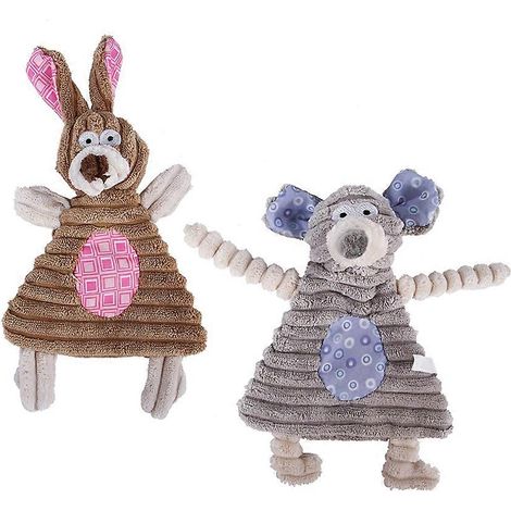 Jouet sonore pour animaux de compagnie, peluche résistante aux morsures, pour chiens, lot de 2 souris et lapins. (1/4)