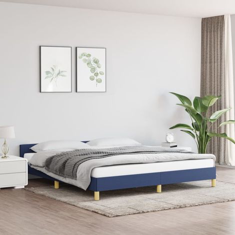 Lit adulte avec tête de lit - Cadre de lit - Lit simple Bleu 160x200 cm Tissu -76160 (1/5)