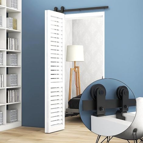 Folding Sliding Barn Door Hardware Kit for 2 Doors, Barn Door Rail Set, T Shape (Door Not Included) (1/3)