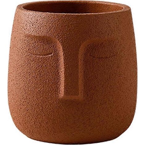 Nordische Buddha-Kopf-Vase aus Keramik, Zen-Blumentopf für Sukkulenten und Grünpflanzen, Dekoration für Zuhause, Balkon und Garten, 14 cm, orange