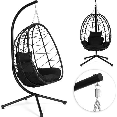 Hanging Egg Chair with Cushions, Black, 120kg Capacity