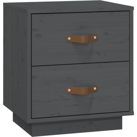 Mesita de noche con dos cajones 40 x 34 x 45 cm madera de pino gris DEC036212