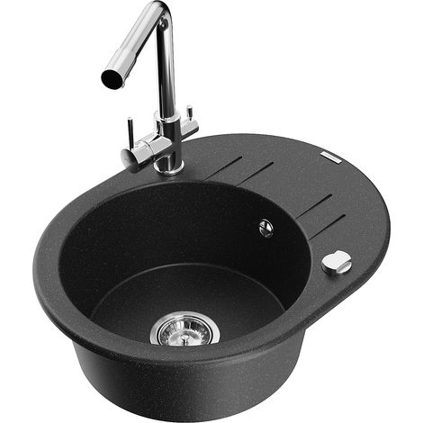 Mexen Kevin fregadero de granito de 1 seno con escurridor y grifo de cocina Duero, negro/plateado metálico - 6517-73-671600-00 (1/5)