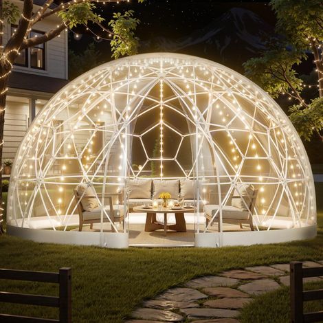 Pour Jardin et Terrasse Espace Abrité 4 Saisons Tente Igloo Bulle Dôme Transparente 4,5x2,9 m 10-14 Places Vue Panoramique (1/5)