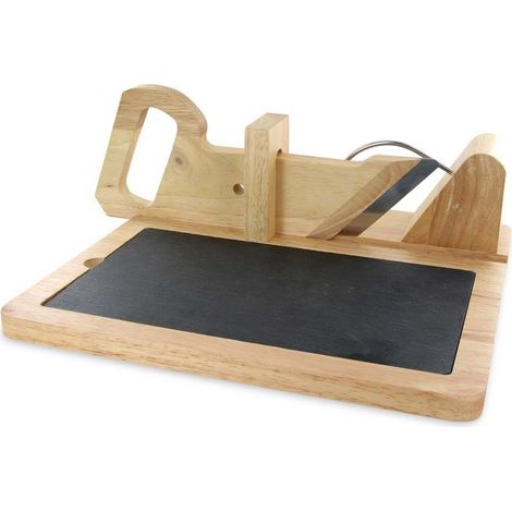 Trancheuse manuelle à charcuterie avec plateau ardoise – Bois et inox – Découpe précise pour apéritifs et buffets – Goupille de sécurité incluse – Totally Addict (1/7)