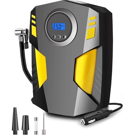 Gonfleur de pneus numérique, compresseur d'air portable pour pneus de voiture avec 3 adaptateurs d'embout et lumière LED (1/5)