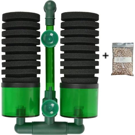 Filtre double éponge pour aquarium avec récipient - Livré avec 2 éponges, 2 sacs de boules filtrantes (1/5)