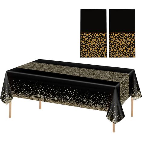 2Pcs Nappes en Plastique, Nappe à Pois, Nappes pour Les Tables de Rectangle, Nappes de Fête Anti Taches, Couvertures de Table, Nappes de Table, Couvre Tables Mariage/Noël/Fête/Anniversaire, Noir et Or (1/5)