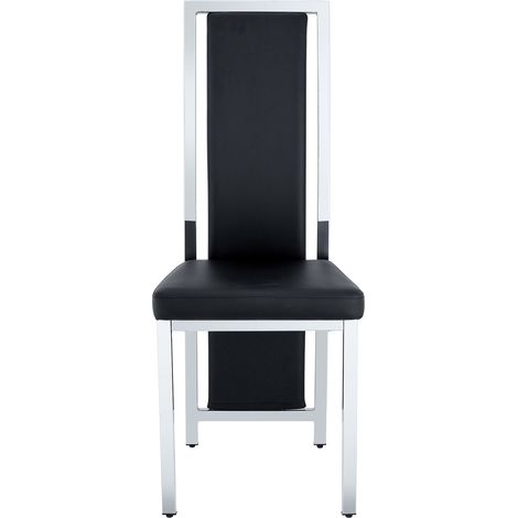 ELVMI Lote de 4 Sillas de Comedor con Respaldo Alto, Metal y Cuero PU, Negro y Plateado (1/5)