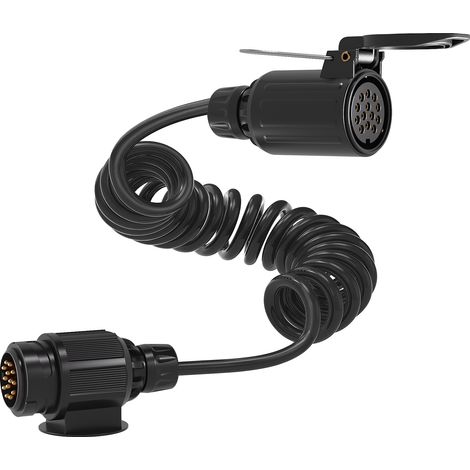Wiltec Cavo spiralato da 3 m, da 13 poli a 13 poli, prolunga per cavo di traino con presa e spina in plastica, connettore flessibile per rimorchi, autovetture e furgoni (1/5)