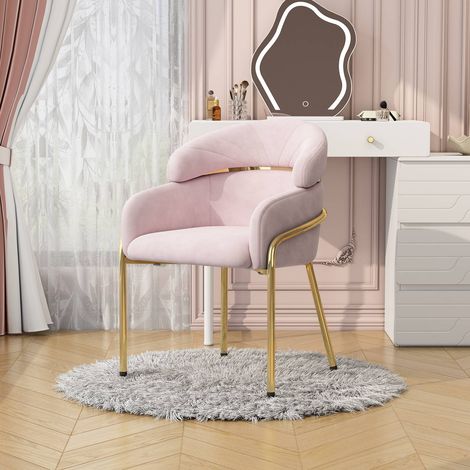 Chaises de salle à manger 1 pcs 120x60 cm en velours rose avec 4 pieds en métal, style luxe léger pour salon et chambre (1/5)