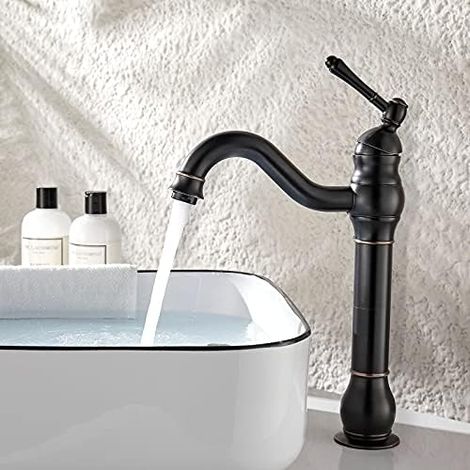 Robinet lavabo inox 304 fini or brossé et noir – Mitigeur monotrou manette unique – Eau chaude froide, design moderne