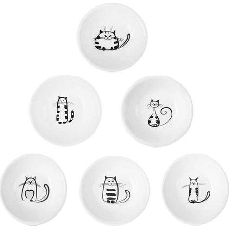Coupelles en céramique - Porcelaine - Motif chat - Lot de 6 - Pour vinaigre, épices et sauces (1/5)