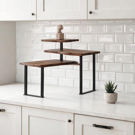 Buffet Étagère d'angle rotative 3 niveaux 40 x 18 x 36,5 cm brun (1/5)