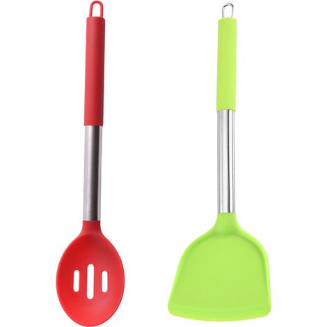 Spatule Et Cuillère En Silicone - Résistant À La Chaleur Jusqu'à 230 °C - Pour Cuisinière Antiadhésive - Lot De 2 (1/5)
