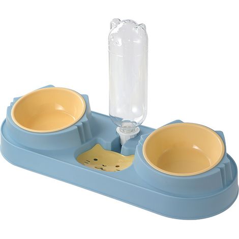 Comedero automático para mascotas, dispensador de agua para gatos y perros, plato elevado, antideslizante, doble tazón, multicolor, 1 unidad (azul)