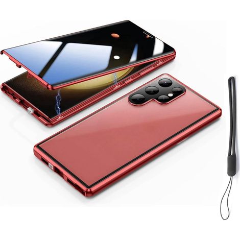 Custodia magnetica in vetro temperato per la privacy, compatibile con i modelli Samsung Galaxy S25/S24/S23/S22/S21, che offre una protezione a 360° (S24 FE, rossa).