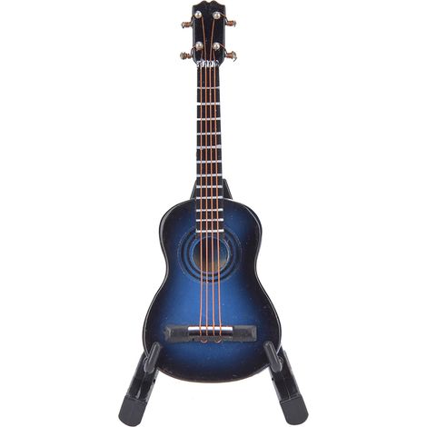 Guitare classique miniature modèle réduit en bois, décoration bleue pour bureau, ornement de table, instrument artisanal (1/5)