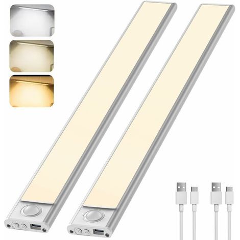 Lampe de Placard 30cm à Détecteur de Mouvement Intérieur, Réglette LED Cuisine sans Fil, Lumière D'armoire 6000K avec 3 Modes d’Éclairage, Rechargeable par USB, 2 Pack [Classe énergétique A+++] [Class (1/5)