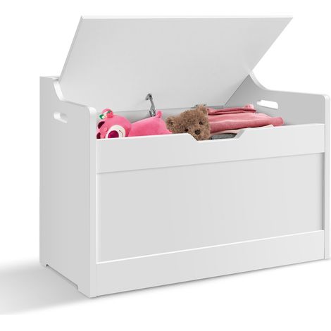 Large Toy Box Kid's Room Storage Shelf White Wooden Bedroom Chest Lid Baby Clothes Box (1/5)