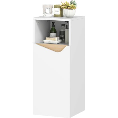 Petit meuble de salle de bain blanc 30x30x71,5 cm avec étagères réglables et compartiment ouvert (1/5)