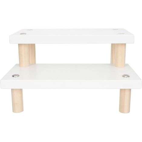 White Wooden Tiered Display Stand, Simple Storage Shelf (1/5)