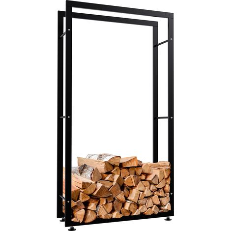 Range-bûches étagère support bois de cheminée 150x80x25 cm métal noir 100003560 (1/5)