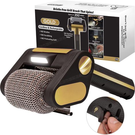 Brosse à barbecue à rouleau en acier inoxydable avec lumière LED, nettoyage sans poils, qualité alimentaire, éclairage LED (1/5)