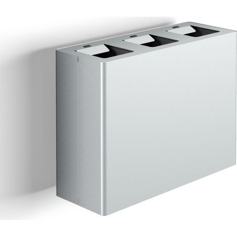 Pattumiera a Muro a 3 Scomparti Totale 60 L 76x28x56 cm con Contenitori Interni in Acciaio Verniciato Grigio
