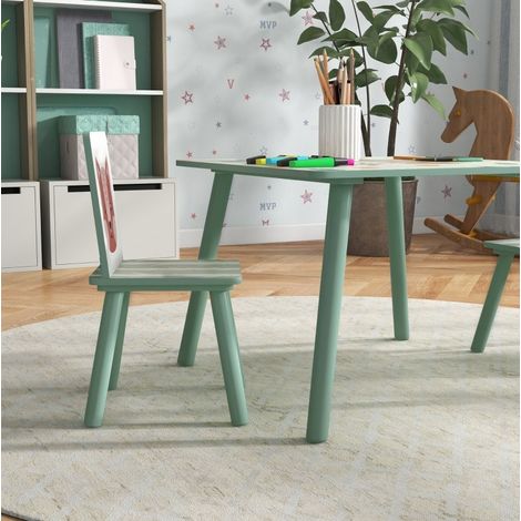 MEUBLIV Mesa y sillas infantiles 60 x 60 x 44 cm verde – diseño animal (1/5)