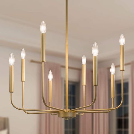 1 Lustre Or 8 Lumières Diamètre 69cm Hauteur Réglable Pour Salon Salle À Manger
