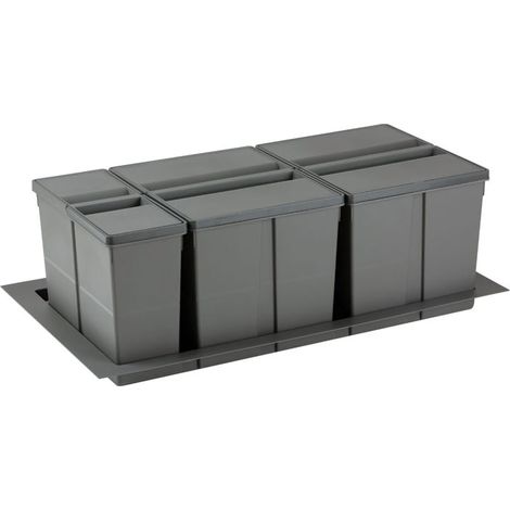 Poubelle tri sélectif 3 compartiments – Contenance 63 L – Largeur 900 mm – Hauteur 277 mm – Décor anthracite – Gollinucci (1/2)