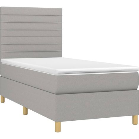 Box Spring Bed with Mattress&LED Light Grey 90x200 cm Fabric vidaXL