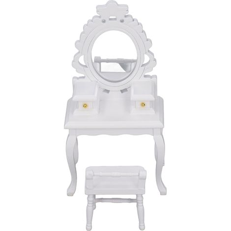 Tabouret de coiffeuse pour maison de poupée 1:12, meuble miniature blanc pour décoration chambre, accessoire DIY de maquette (1/5)