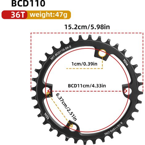 36T Plateau universel 4 trous à griffes pour vélo, mono-vitesse, entraxe 110 BCD, dents positives et négatives, 36T, 38T, 40T, 4250T, 58T (1/5)