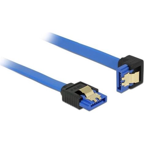1 Câble de données SATA, Connecteur droit et coudé, Plat 6 Gbit/s, Bleu 0,50 m, Pour disque dur SSD (1/3)