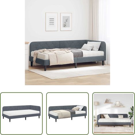 Cadre de lit - Cadre de lit d'angle Gris foncé 90 x 190 cm Velours (1/5)