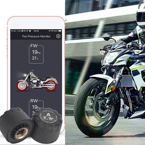 Capteur de pression des pneus Bluetooth Moto TPMS Exterieur IP67, 2 pièces, Moniteur de Pression de Pneu sans Fil pour Moto, Capteur Interne (1/5)