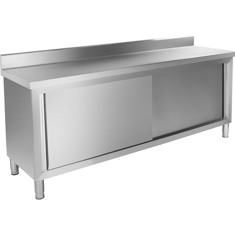 Helloshop26 – Meuble bas de cuisine 200x60 cm – Acier inoxydable – Portes coulissantes – Étagères réglables – Poids toléré 160 kg (1/3)