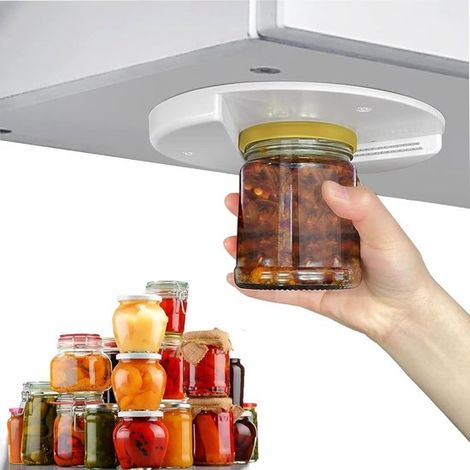 Ouvre-pot universel à fixer sous un meuble, ouvre-bocal et ouvre-bouteille à une main, accessoire de cuisine pratique pour faciliter l’ouverture des couvercles, blanc (1/5)