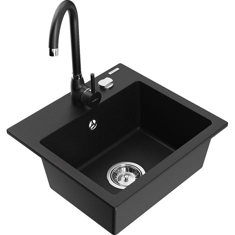 Mexen Milo 1-Becken-Granit-Spüle mit Mischbatterie Telma, Schwarz - 6505-77-670200-70