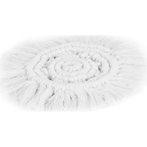 Dessous de tasse en tricot nordique avec pompon, sous-verre isolant thermique, ustensile de cuisine blanc (1/5)