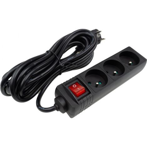 Multiprise à 3 prises 2P+T 500cm avec interrupteur noir Eco Light