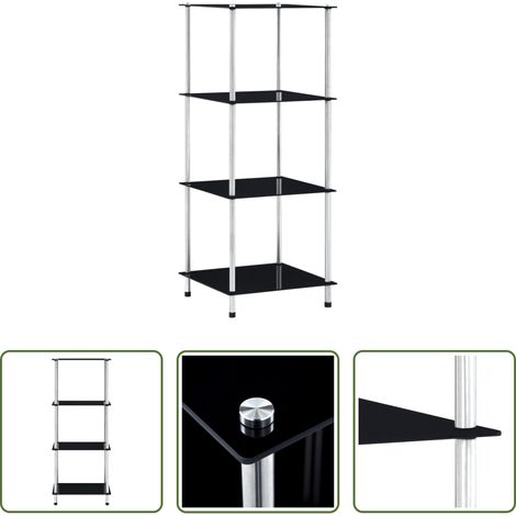 vidaXL Wohnzimmerregal -  Regal mit 4 Ablagen Schwarz 40x40x100 cm Hartglas (1/5)
