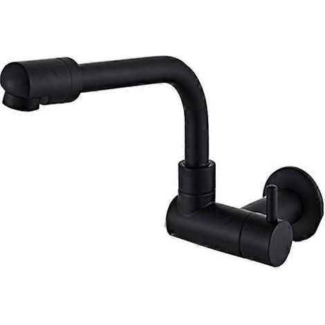Mitigeur rotatif noir à un seul robinet d'eau froide en laiton massif pour évier de cuisine ou de piscine (1/5)