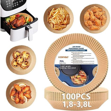 Baking paper for hot air fryers, 2-4.2 liters, 16-20 cm, pack of 100, round baking paper, air fryer liners, disposable paper for oven and air fryer (1/5)