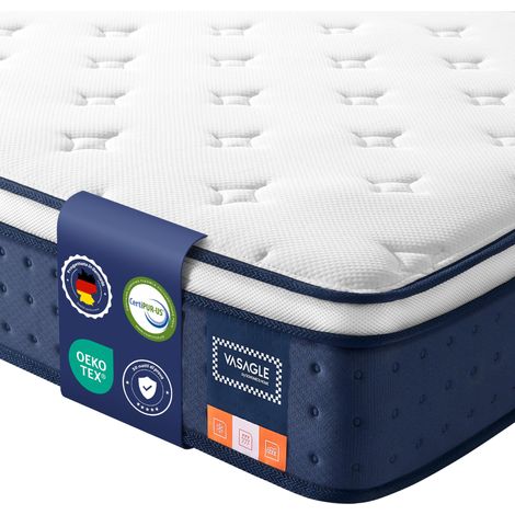 VASAGLE Materasso Matrimoniale 160 x 190 x 25 cm Ibrido, Molle Insacchettate e Memory Foam con Gel, Rigidità Media, 7 Zone, Bordo Rinforzato, Isolamento dal Movimento, Traspirante, Blu RMZ229QZ02 (1/5)