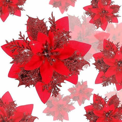 20pcs Artificial Christmas Flowers, Sparkling Christmas Tree Garland, Artificial Flower Pendants, for Party Tree, Wreath, Wedding, etc. (1/5)