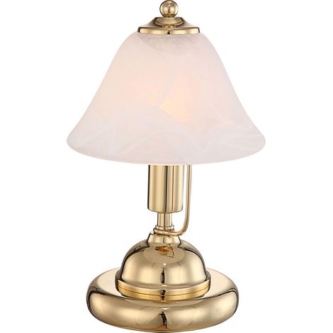 Globo – Lampe à poser tactile en laiton – Abat-jour en verre albâtre – IP20 – Câble 1,5m – Douille E14 – Diamètre 17cm, Hauteur 27cm (1/6)